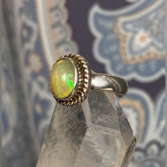 Genuine Ethiopian Opal Gemstone Ring, 925 Sterling Silver - Picture 2 of 16